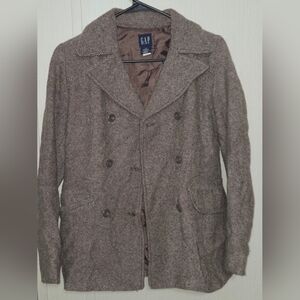 GAP Wool Blend Double-Breasted Tweed Peacoat Jacket Brown Small Womens
